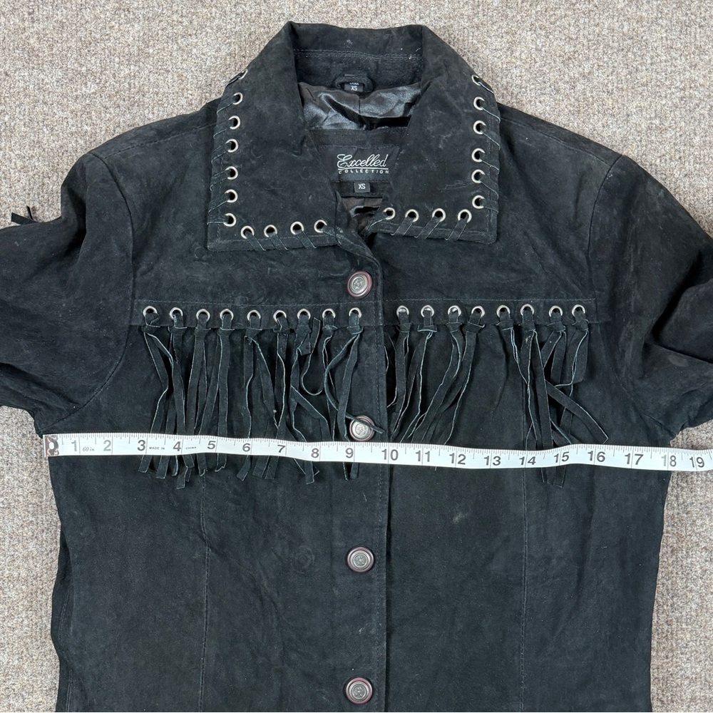 Vintage Excelled Collection Black Suede Leather Western Fringe Jacket Women’s XS - Picture 13 of 13